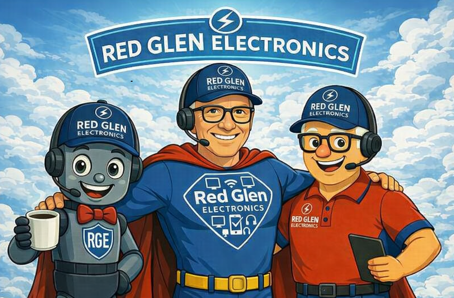 Jim with Chip & Spuds — the RGE trio